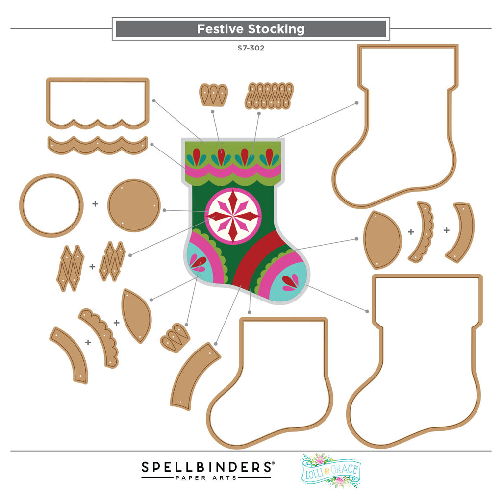 Spellbinders Festive Stocking Etched Dies s7-302 assembly guide