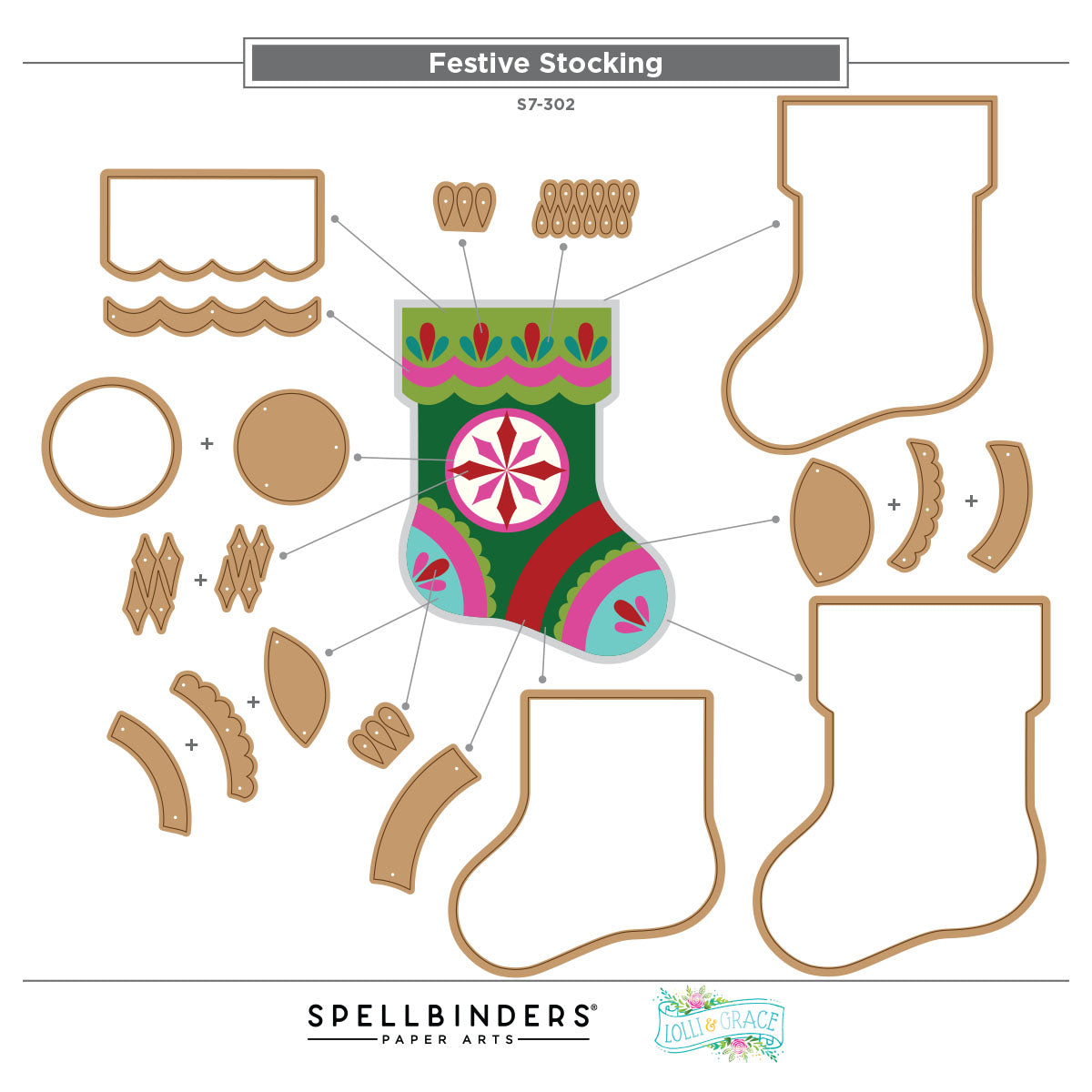 Spellbinders Festive Stocking Etched Dies s7-302 assembly guide