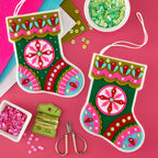 Spellbinders Festive Stocking Etched Dies s7-302 embellished stockings with colors and sequins