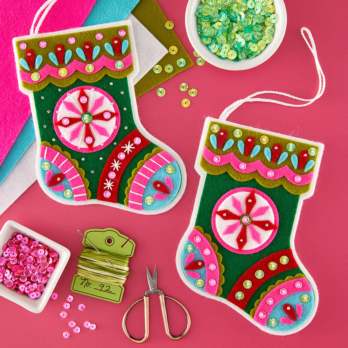 Spellbinders Festive Stocking Etched Dies s7-302 embellished stockings with colors and sequins