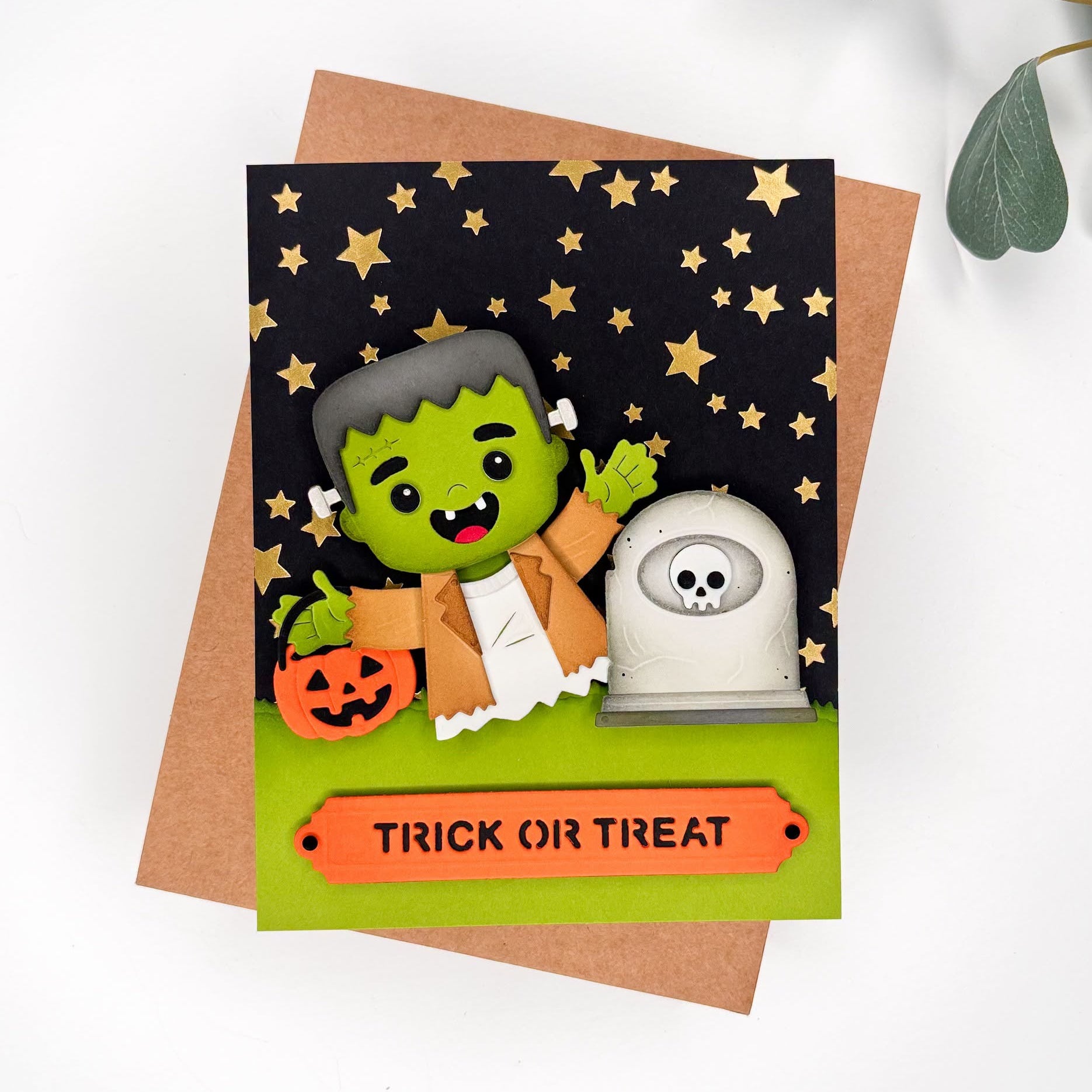 Spellbinders Frank Etched Dies s5-770 pumpkin bucket skull headstone stars trick or treat card