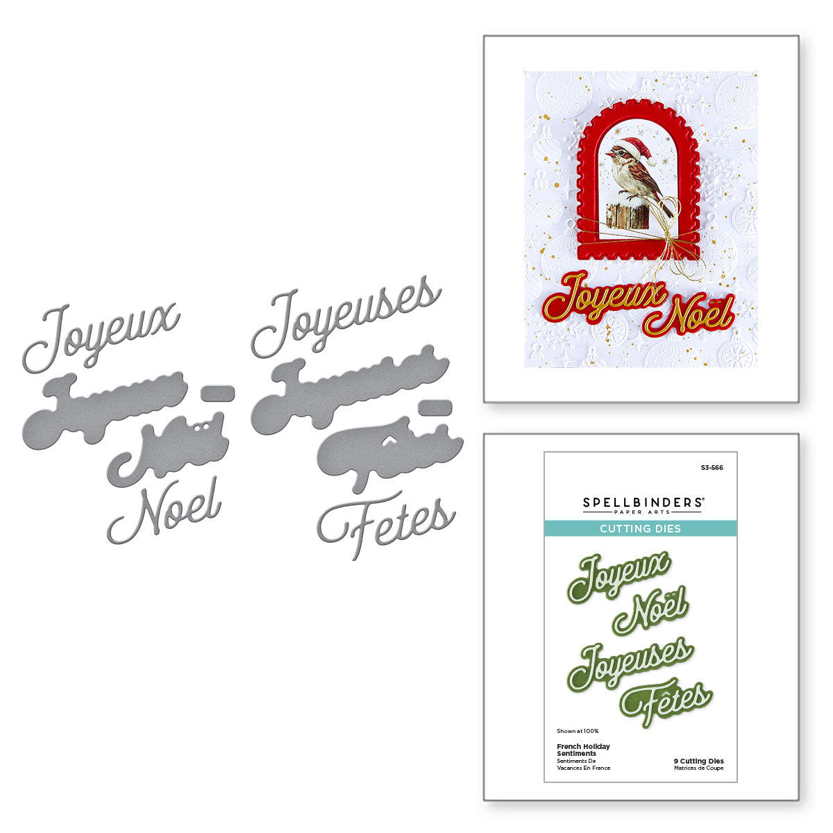 Spellbinders French Holiday Sentiments Etched Dies s3-566
