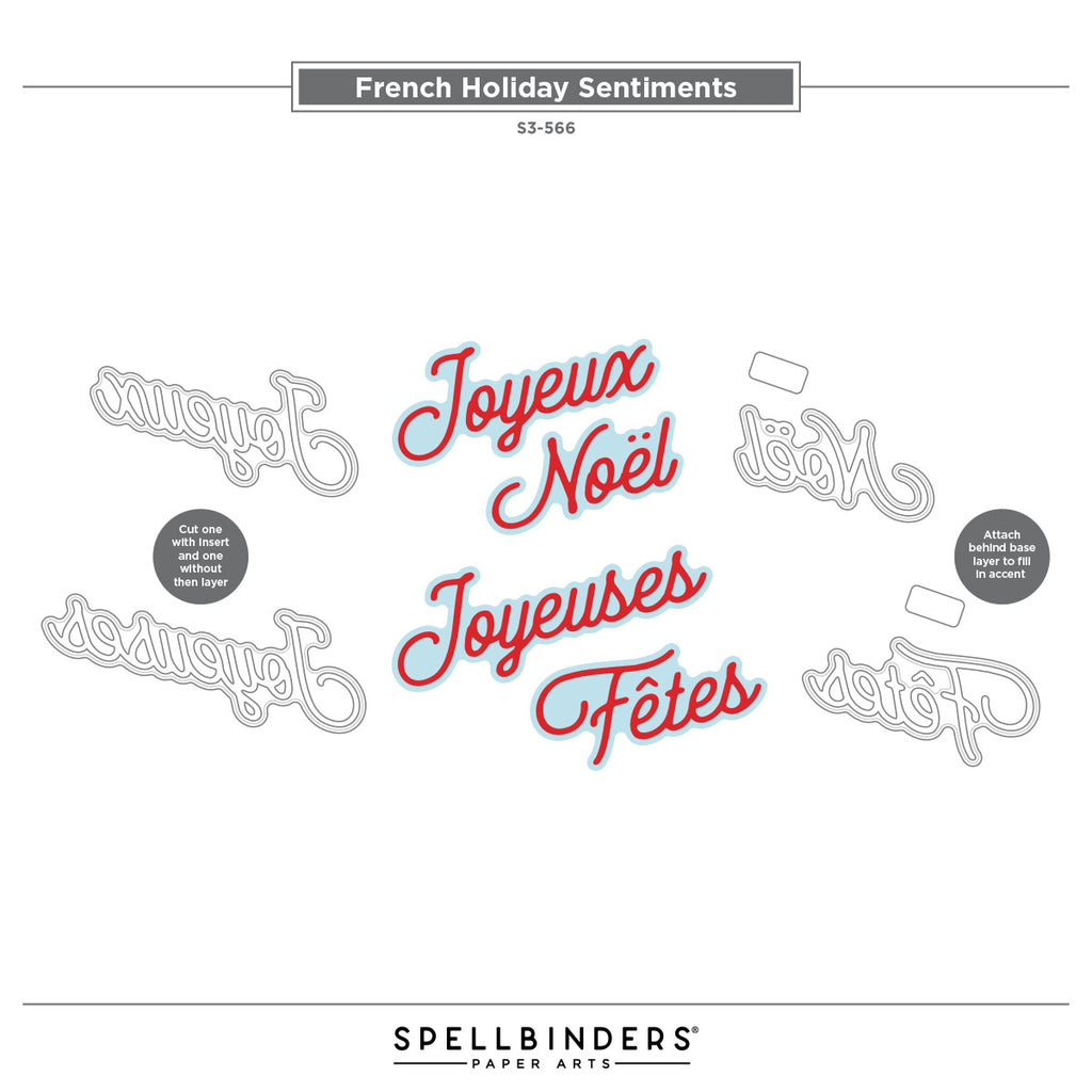 Spellbinders French Holiday Sentiments Etched Dies s3-566 assembly