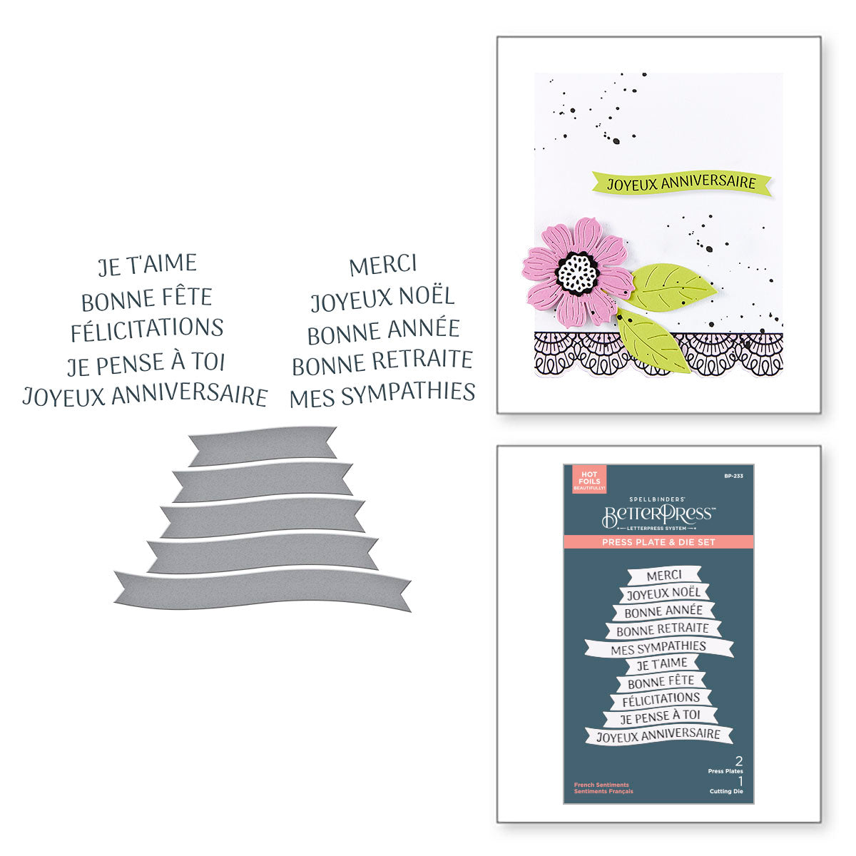 Spellbinders French Sentiments BetterPress Plate and Die Set bp-233