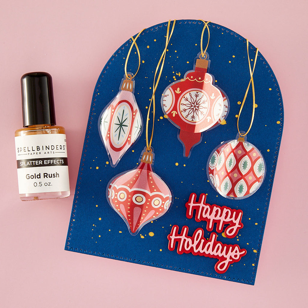 Spellbinders Gold Rush Splatter Effects scsi-007 happy holidays ornament card
