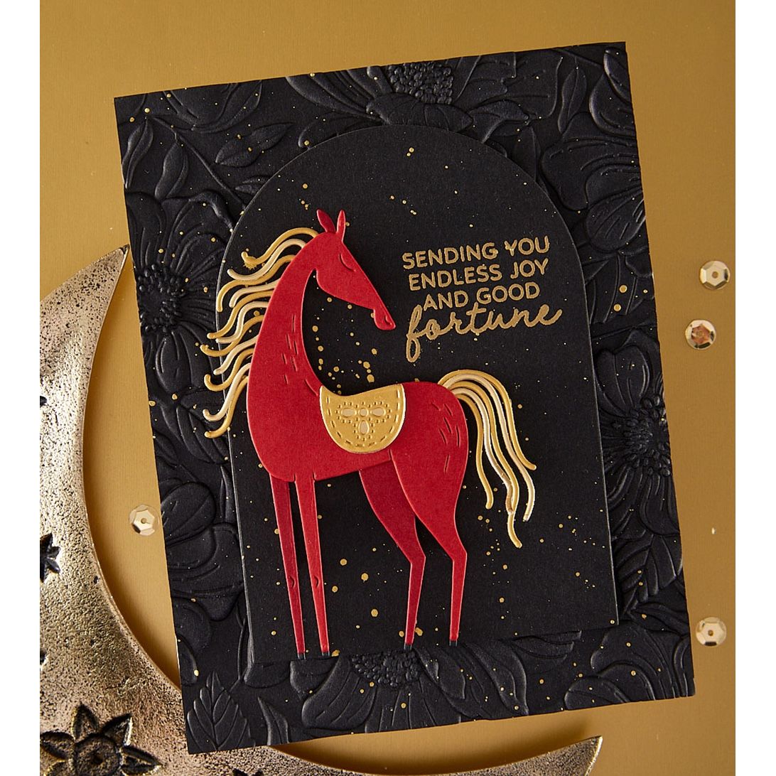 Spellbinders Good Fortune Horse Stamp and Die Set sds-222 endless