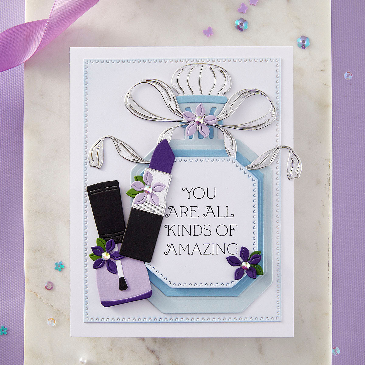 Spellbinders Gorgeous You Perfume Bottle and Florals Dies Bundle amazing