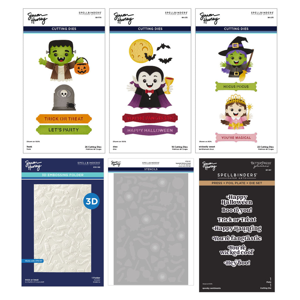 Spellbinders Halloween Hugs I want It All Die, Folder, Stencil and Foil Plate Bundle