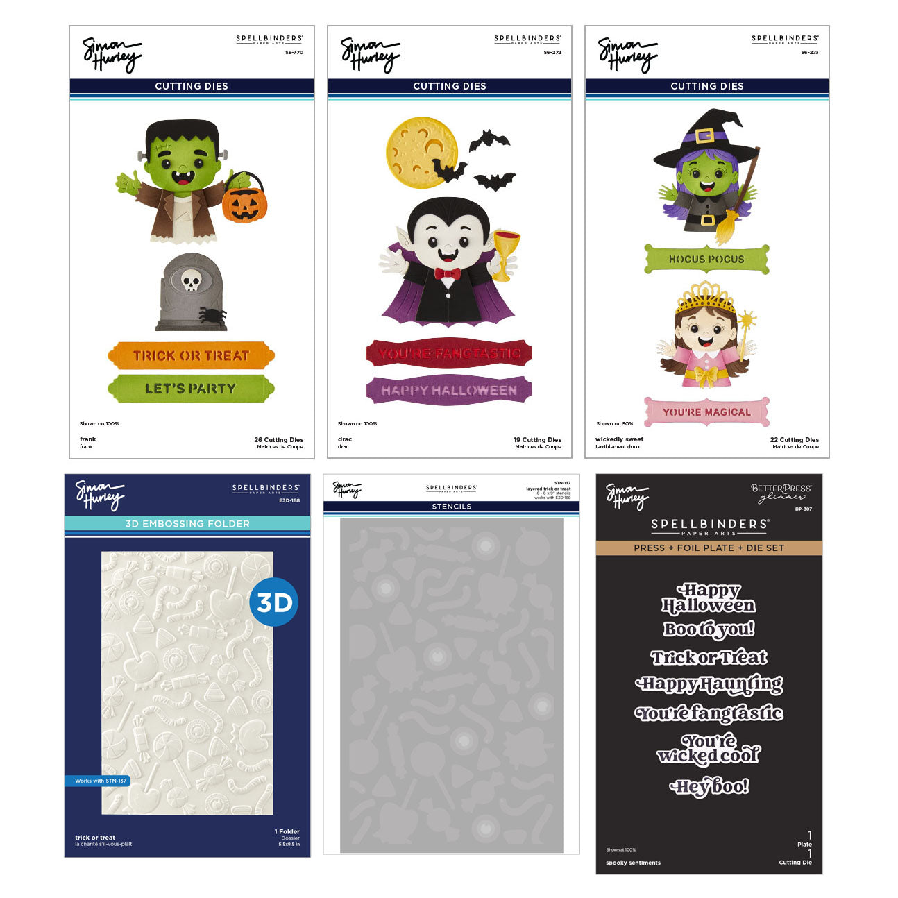 Spellbinders Halloween Hugs I want It All Die, Folder, Stencil and Foil Plate Bundle