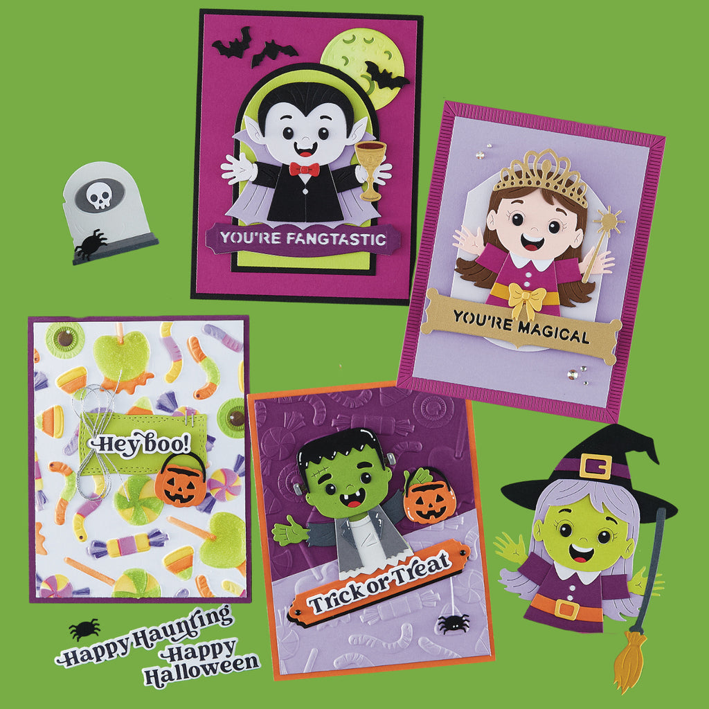 Spellbinders Halloween Hugs I want It All Die, Folder, Stencil and Foil Plate Bundle simon hurley halloween cards
