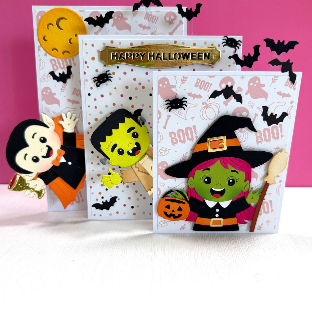 Spellbinders Halloween Hugs I want It All Die, Folder, Stencil and Foil Plate Bundle vampire witch frankenstein bats spiders cards