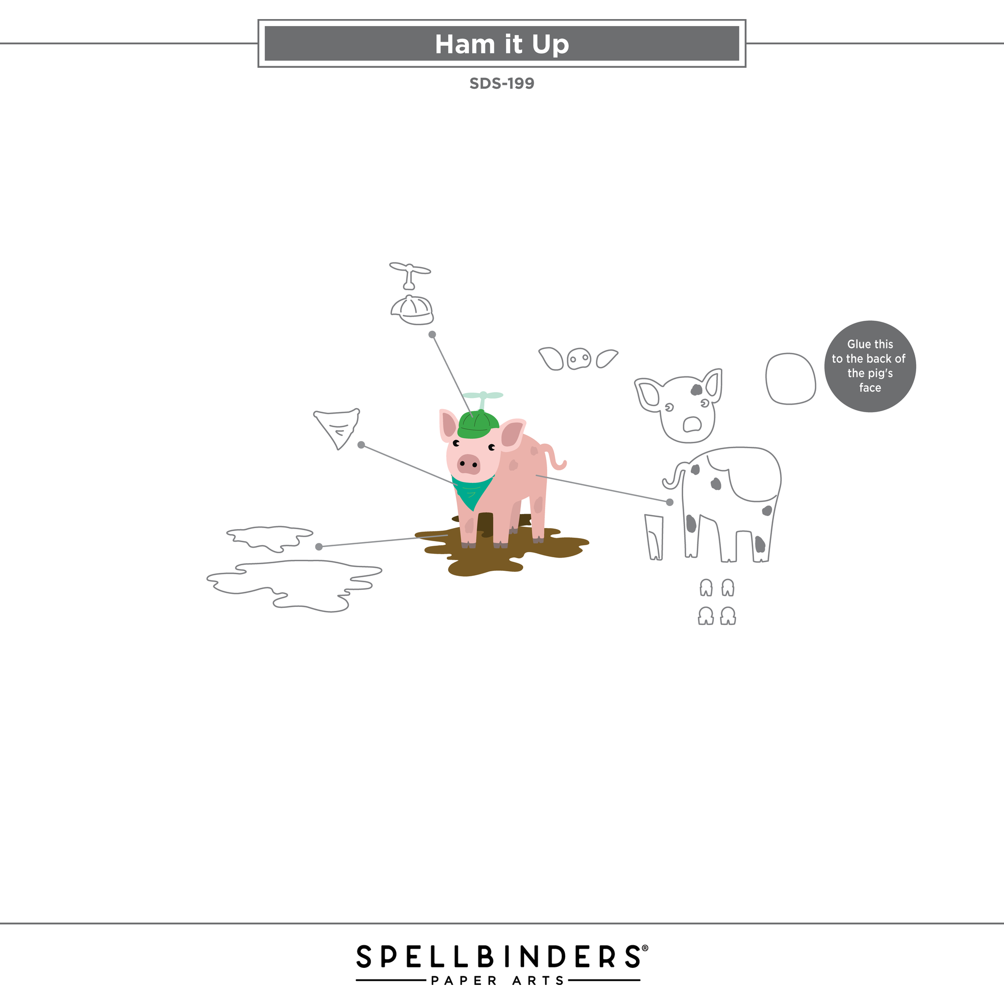 Spellbinders Ham It Up Clear Stamp and Die Set sds-199 asssembly