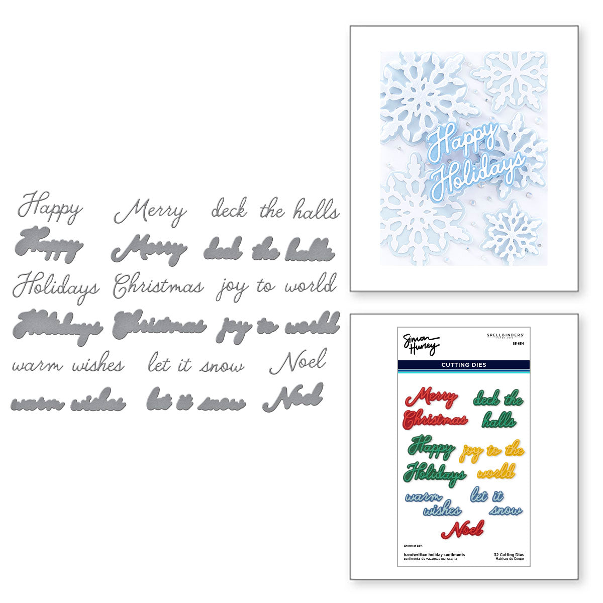 Spellbinders Handwritten Holiday Sentiments Etched Dies s5-654*