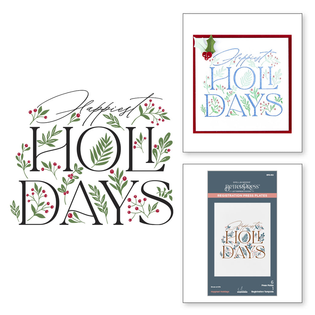 Spellbinders Happiest Holidays Registration BetterPress Plate Set bpr-032