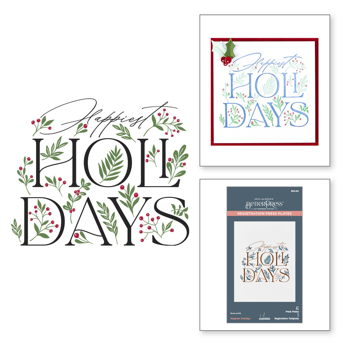 Spellbinders Happiest Holidays Registration BetterPress Plate Set bpr-032