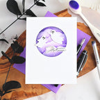 Spellbinders Happy Halloween Sentiments Press and Foil Plate and Die Set bp-381 ghost with purple clouds happy halloween card