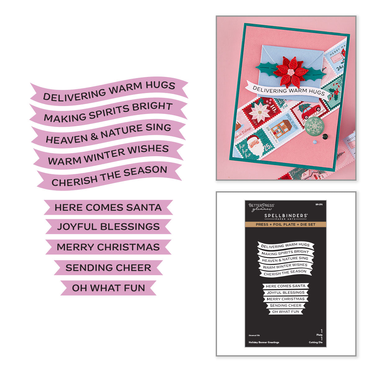 Spellbinders Holiday Banner Greetings Press and Foil Plate and Die Set bp-376