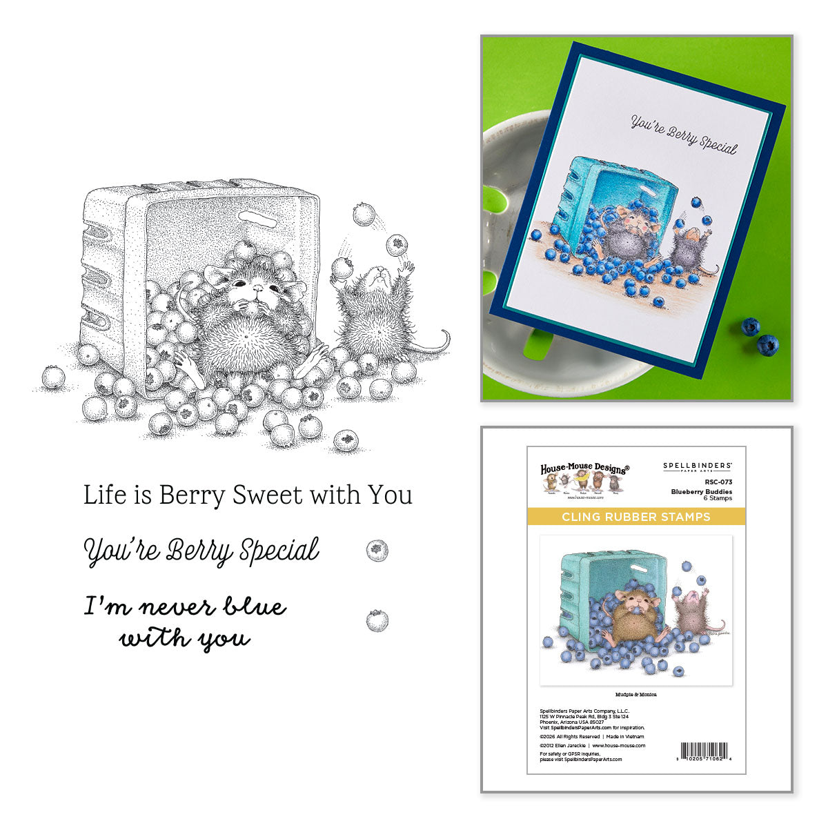 Spellbinders: House Mouse Blueberry Buddies Cling Stamp Set