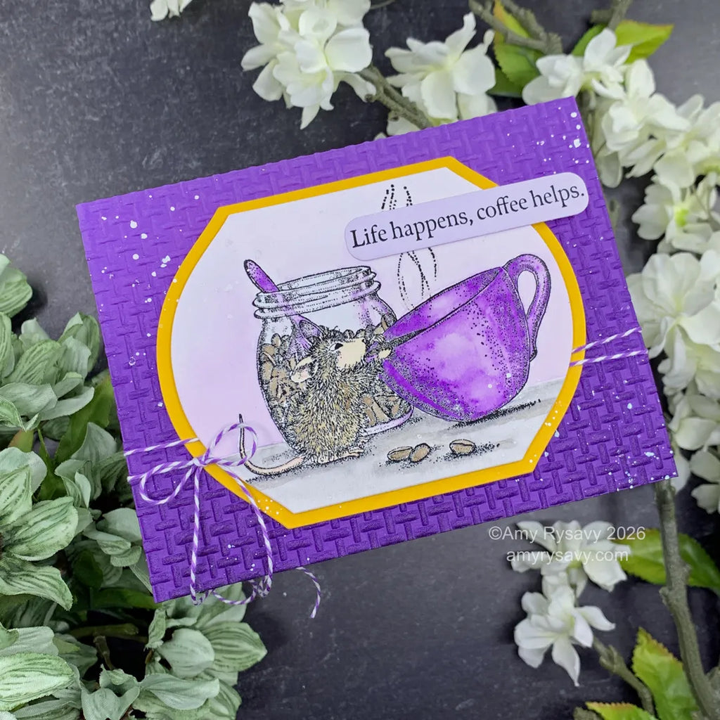Spellbinders House Mouse Brew-tiful Day Cling Stamps rsc-063 purple background | color-code:ALT01