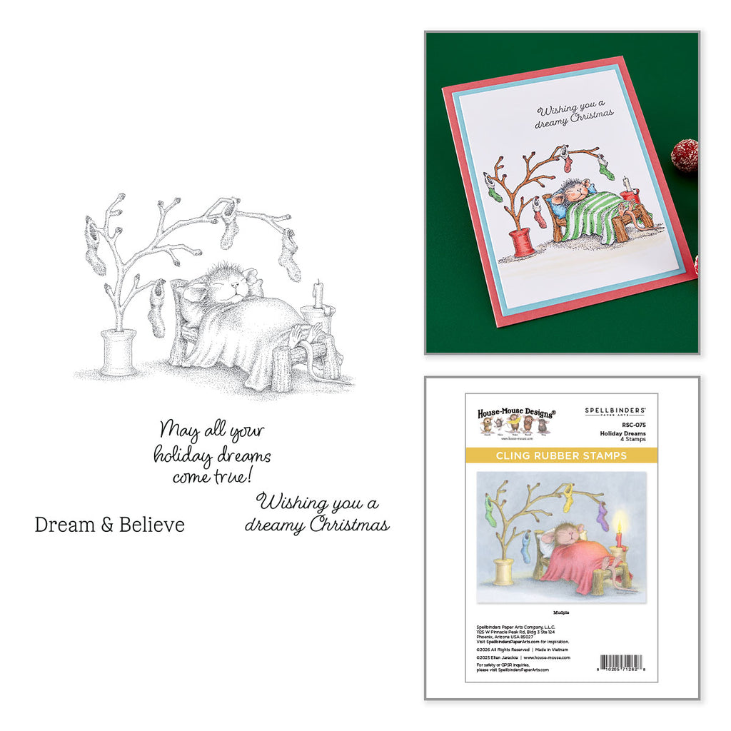 Spellbinders House Mouse Holiday Dreams Cling Stamp Set rsc-075