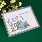 Spellbinders House Mouse Holiday Dreams Cling Stamp Set rsc-075 mouse laying in bed tree with socks dream and believe card