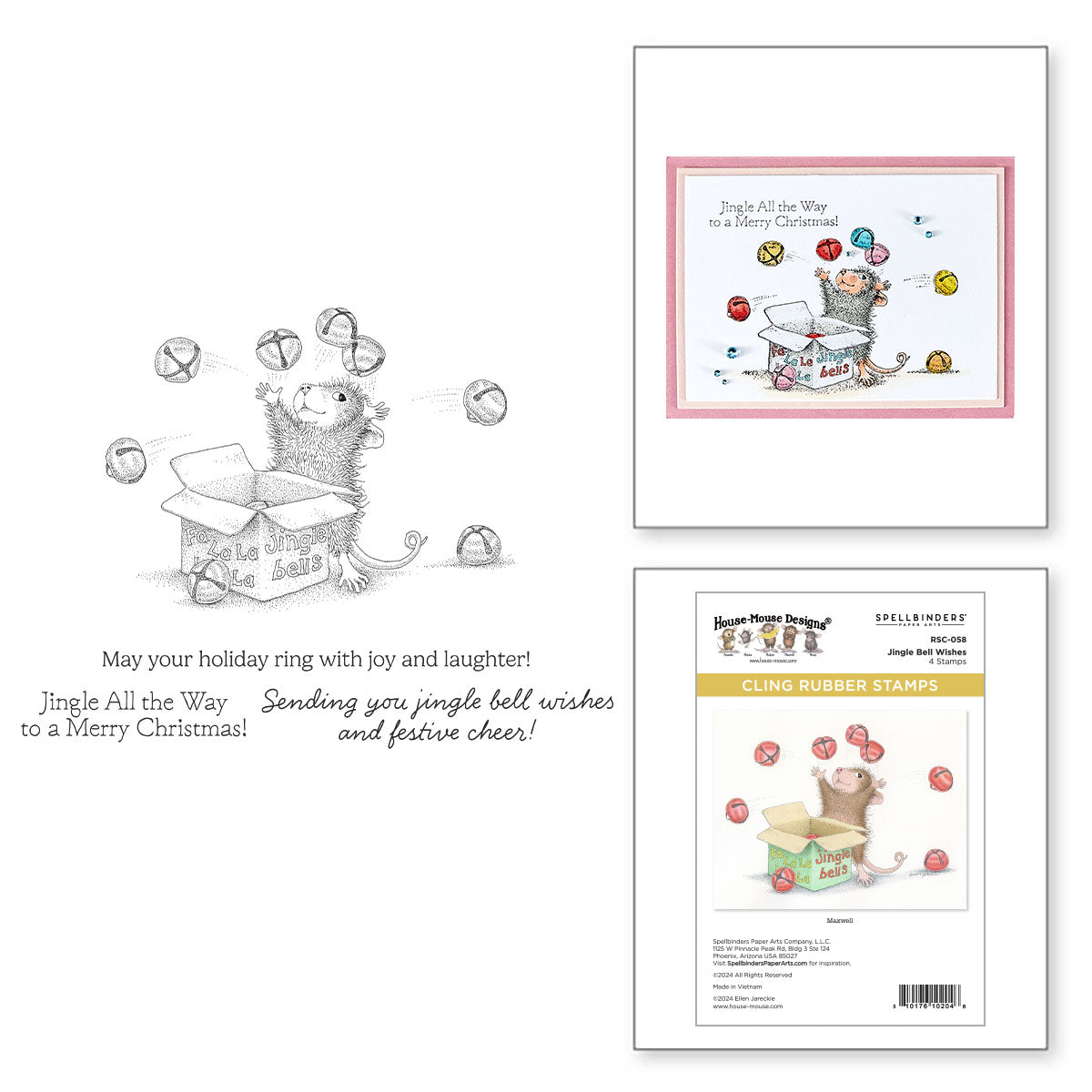 Spellbinders House Mouse Jingle Bell Wishes Cling Stamps rsc-058