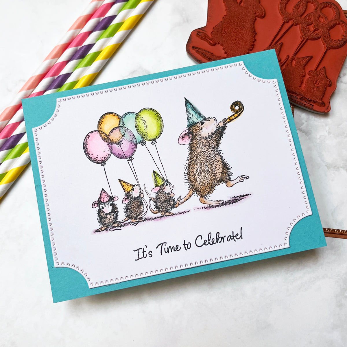 Spellbinders House Mouse Party Parade Cling Stamps rsc-067 baloons