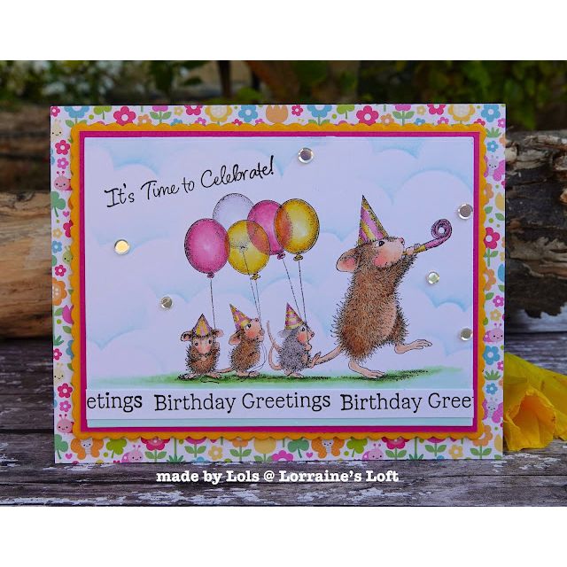 Spellbinders House Mouse Party Parade Cling Stamps rsc-067 balloons party hats birthday card lorraine aquilina | color-code:ALT01
