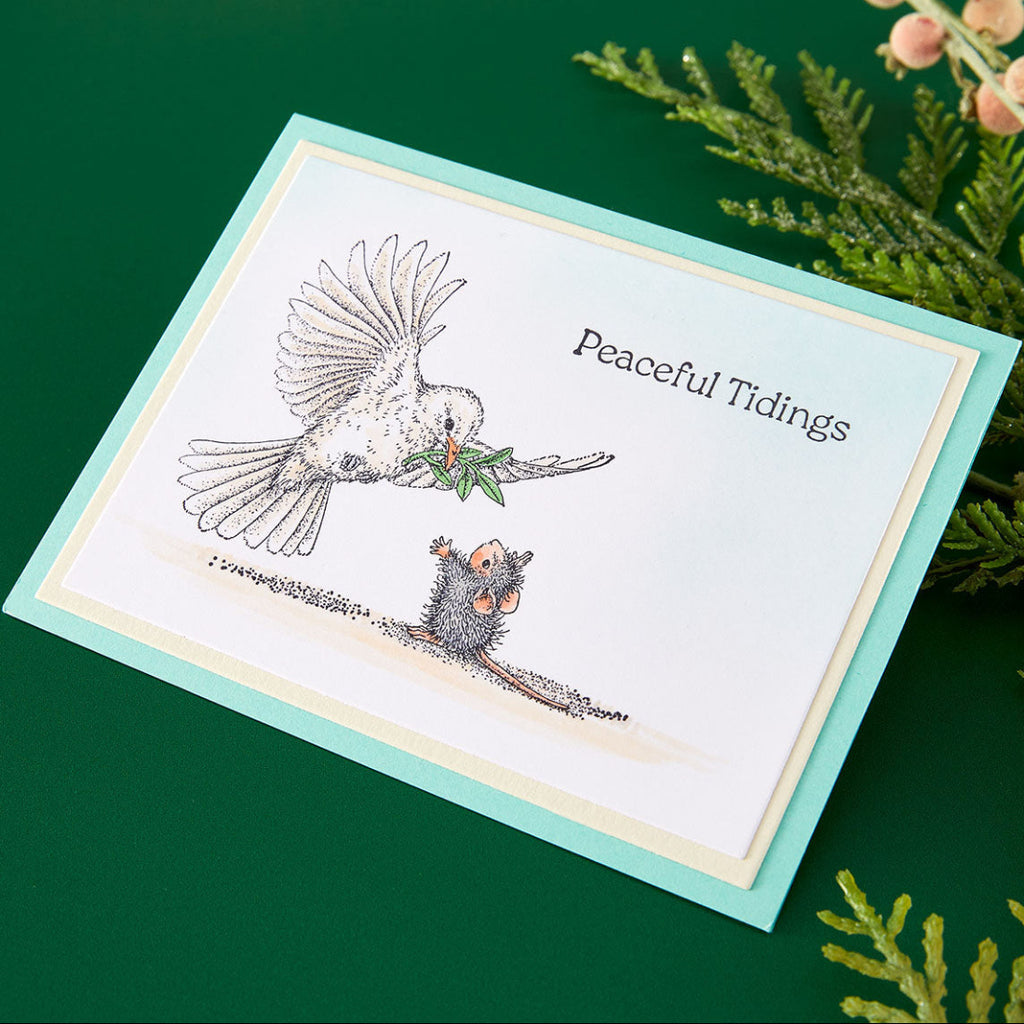 Spellbinders House Mouse Sending Peace Cling Stamp Set rsc-076 mouse with white bird