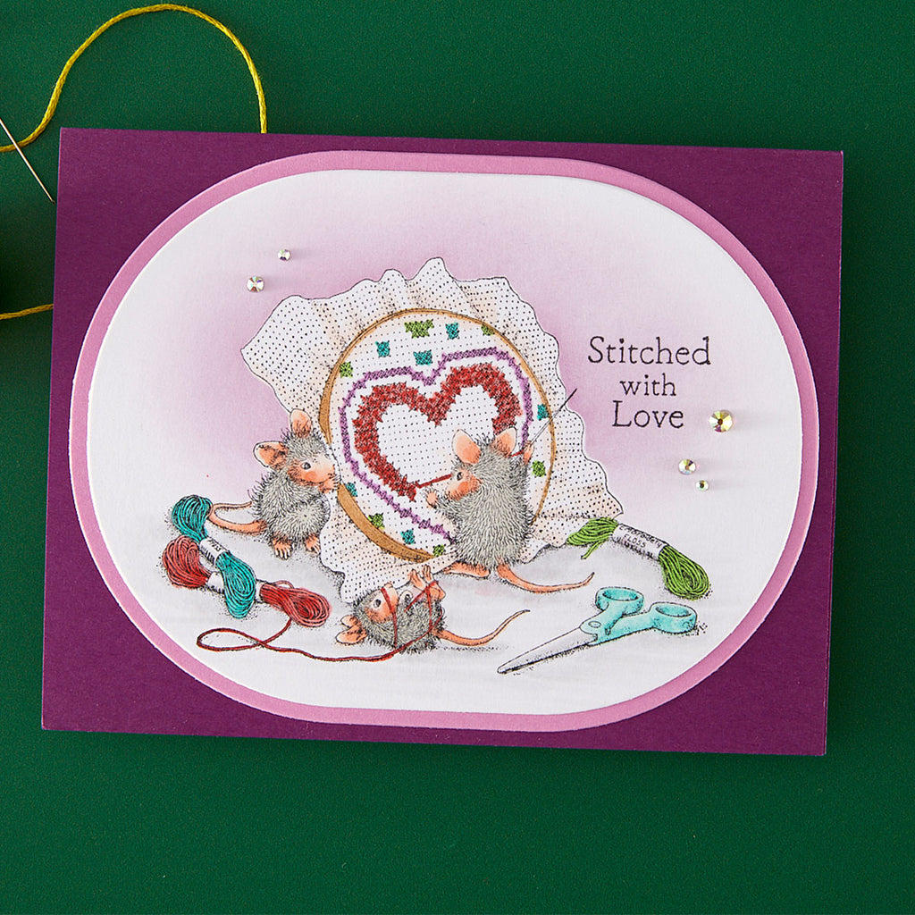 Spellbinders House Mouse Stitched with Love Cling Stamps rsc-066 heart