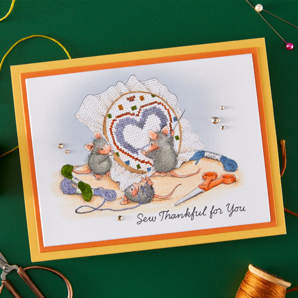 Spellbinders House Mouse Stitched with Love Cling Stamps rsc-066 thankful