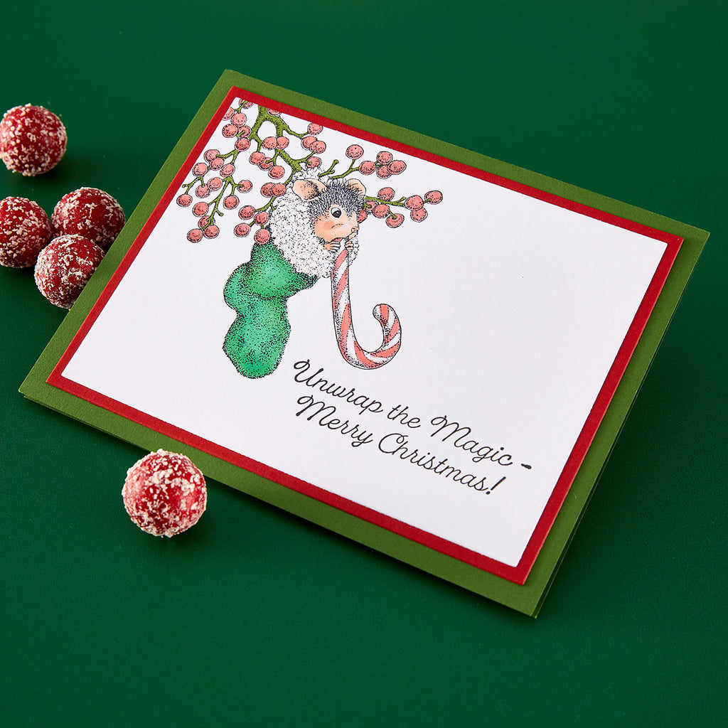 Spellbinders House Mouse Sweet Twist Cling Stamp Set rsc-077 mouse eating candy cane in stocking christmas card