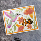 Spellbinders Hummingbird Garden 3D Folder, Die and Stencil Set bd-1104 orange flowers colored hummingbird hello card