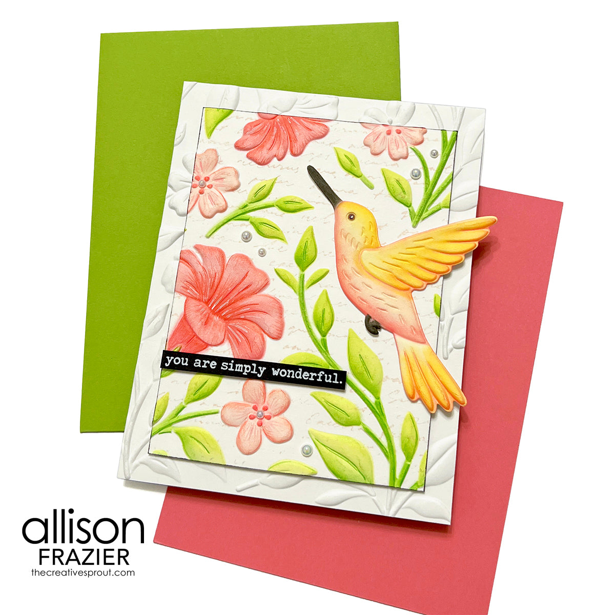 Spellbinders Hummingbird Garden 3D Folder, Die and Stencil Set bd-1104 pink flowers you are simply wonderful card