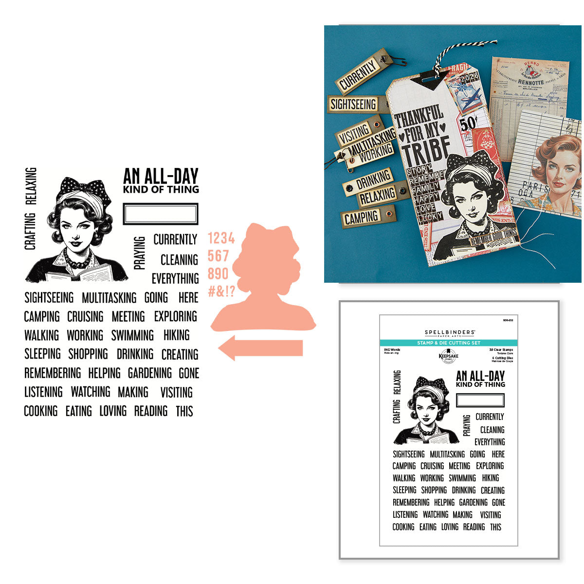 Spellbinders ING Words Stamp and Die Set sds-232