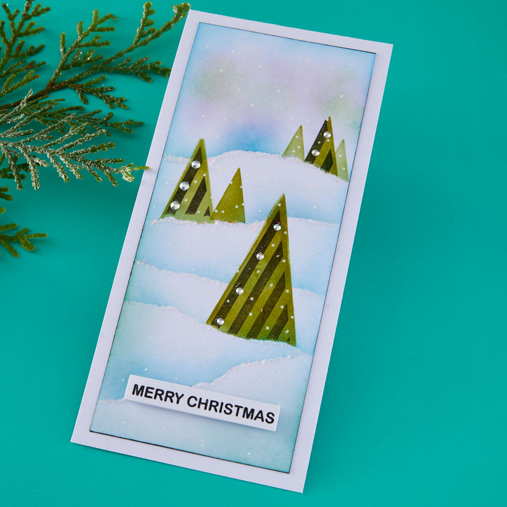 Spellbinders Infinity Trees Stamp and Die Set sds-234 trees in snow merry christmas card