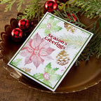 Spellbinders Joyful Christmas Sentiments Press and Foil Plate and Die Set bp-389 pinecone poinsettia flower garland berries season's greetings card