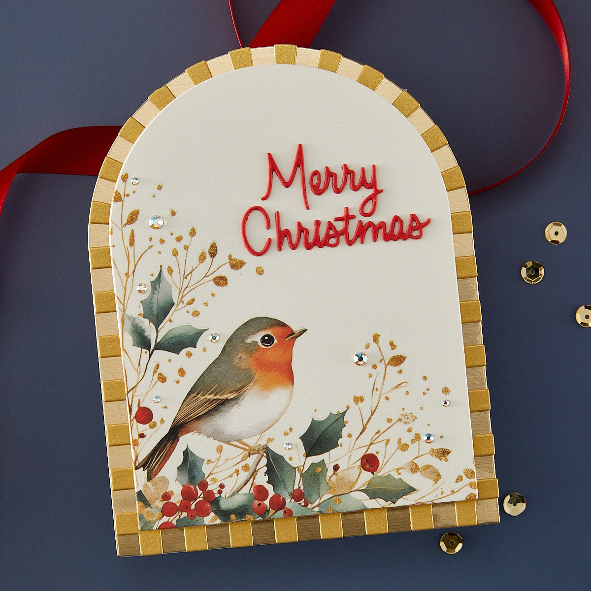 Spellbinders Joyful Season Rub Ons scsr-014 bird on branch berries and leaves christmas card