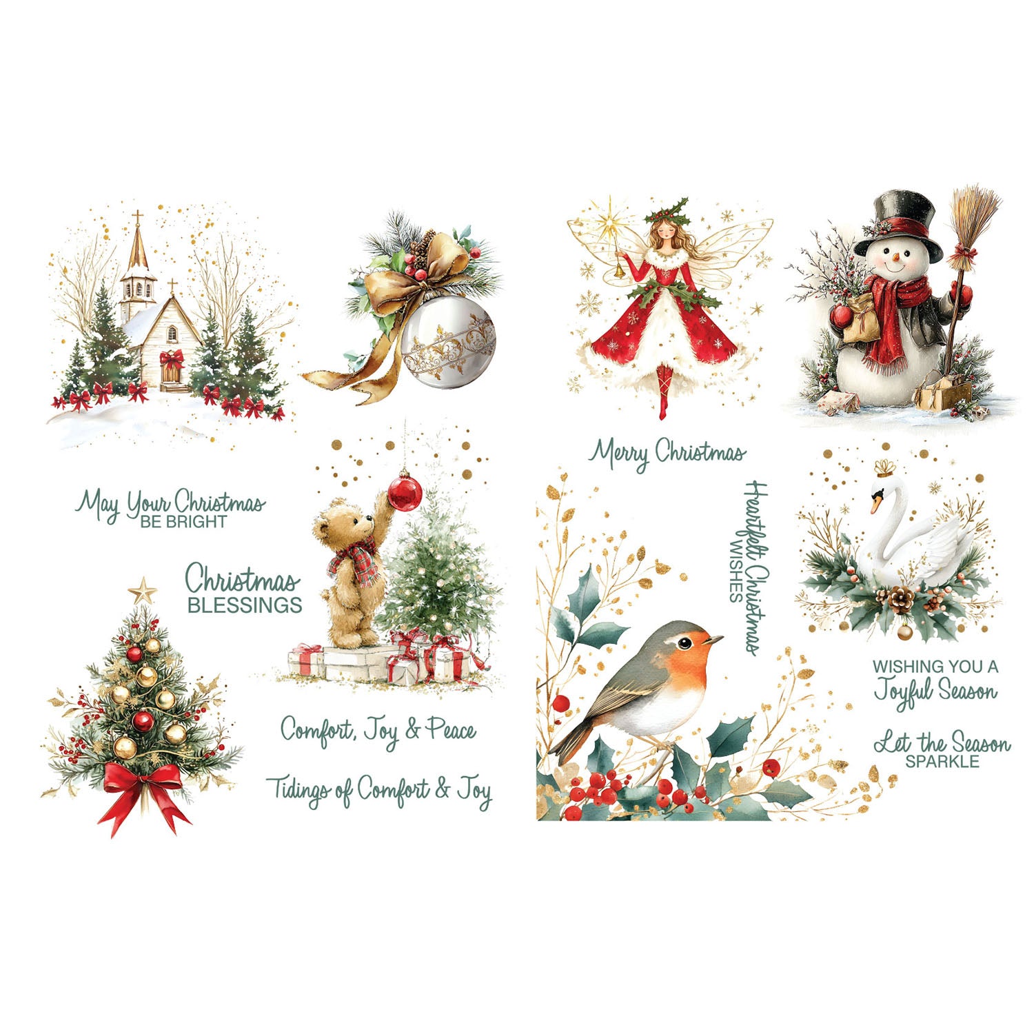 Spellbinders Joyful Season Rub Ons scsr-014 contents inside