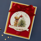 Spellbinders Joyful Season Rub Ons scsr-014 teddy bear with tree red bow delivering warm hugs card