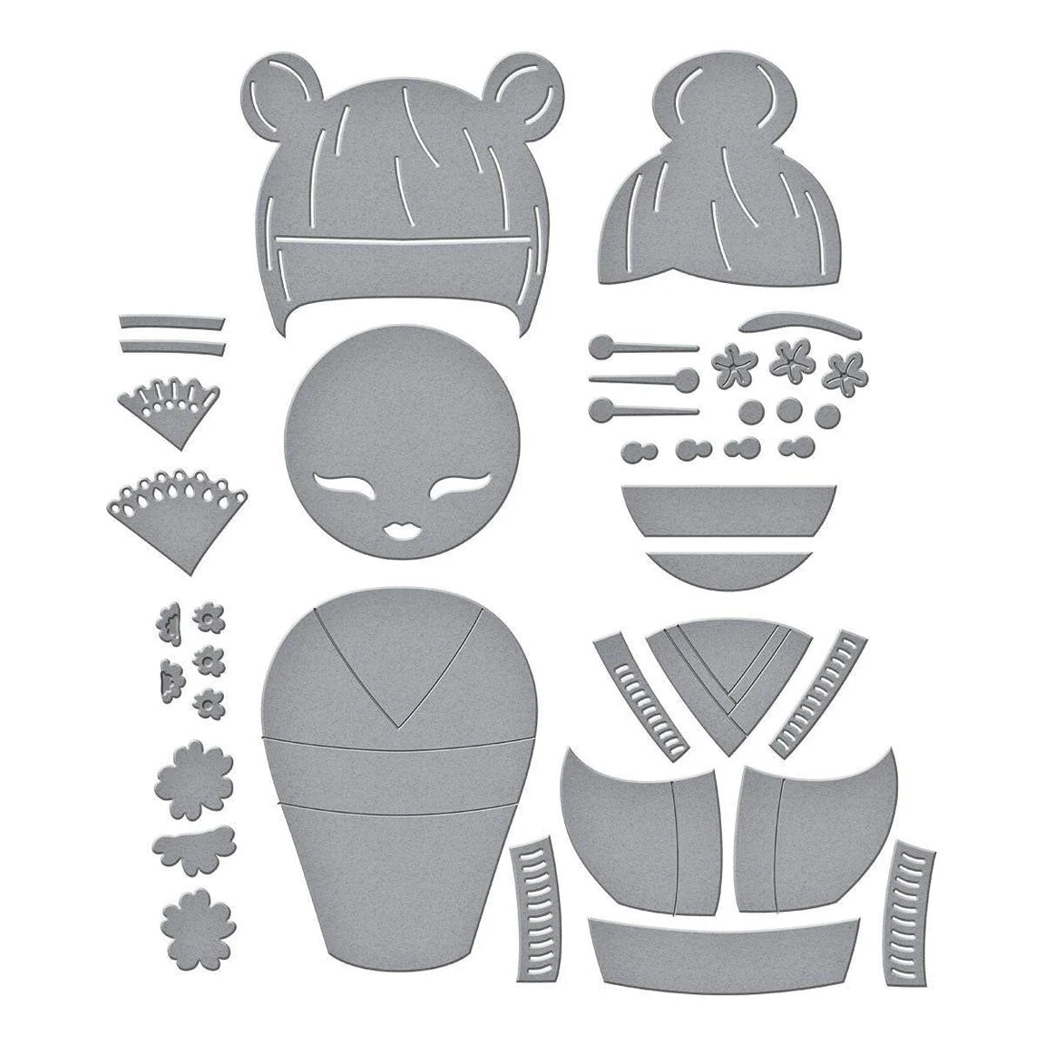 Spellbinders Kokeshi Dolls Etched Dies s4-1455 pieces