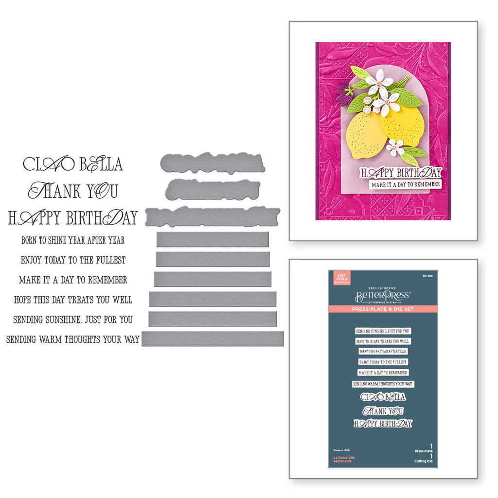 Spellbinders La Dolce Vita Sentiments BetterPress Plate and Die Set bp-309