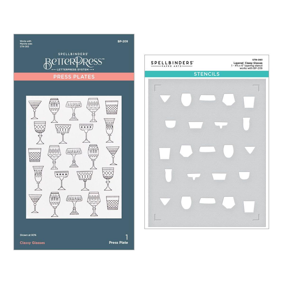 Spellbinders Layered Classy Glasses Press Plate and Stencil Set bd-0882