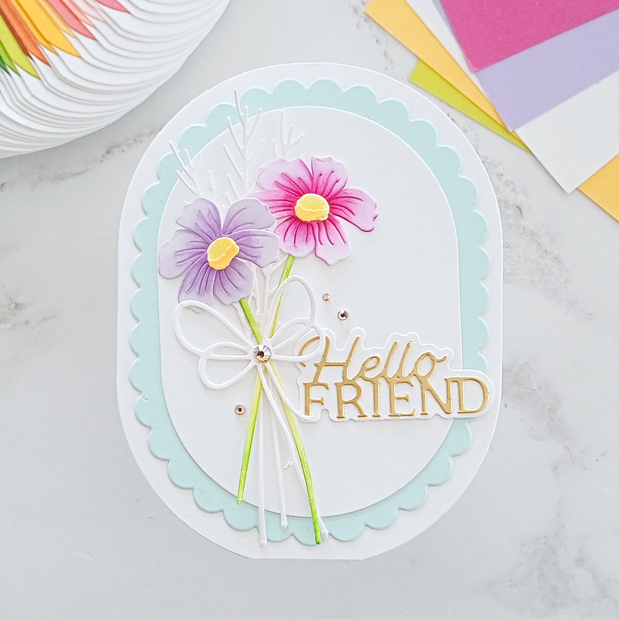 Spellbinders Layered Hello Friend Etched Dies s1-184 purple flower