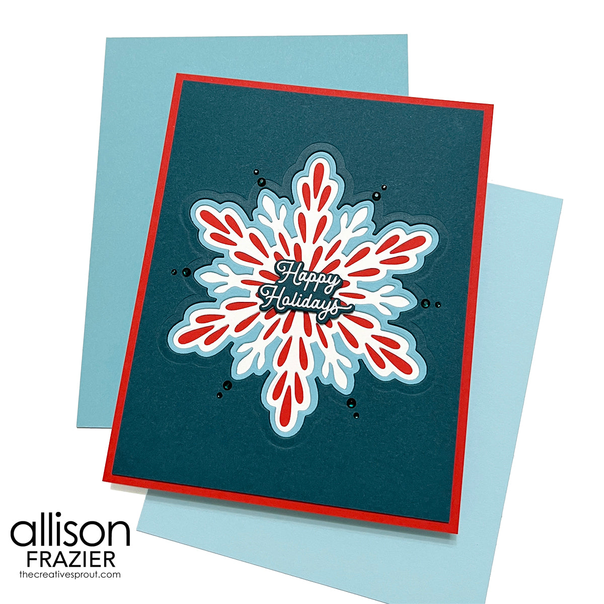 Spellbinders Layered Snowflakes Etched Dies s5-762 red white and blue snowflake happy holidays card allison frazier