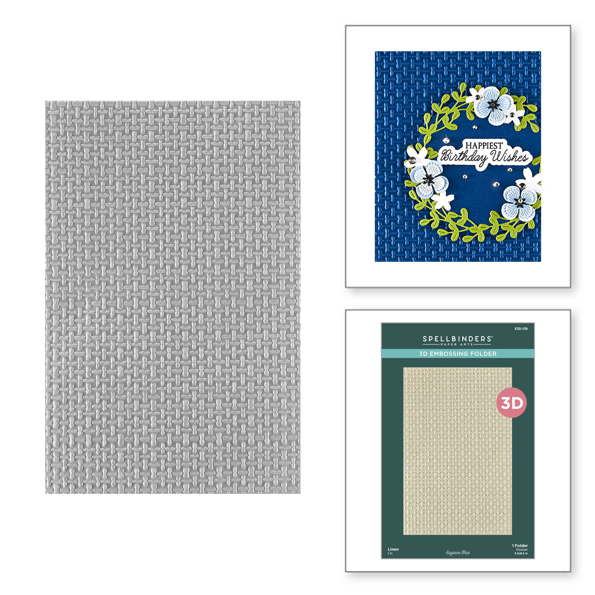 Spellbinders Linen 3D Embossing Folder e3d-139