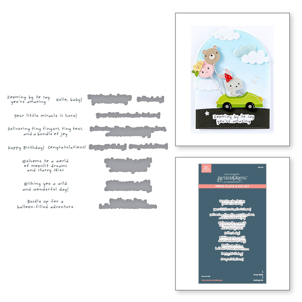 Spellbinders Little Smiles Sentiments BetterPress Plate and Die Set bp-270