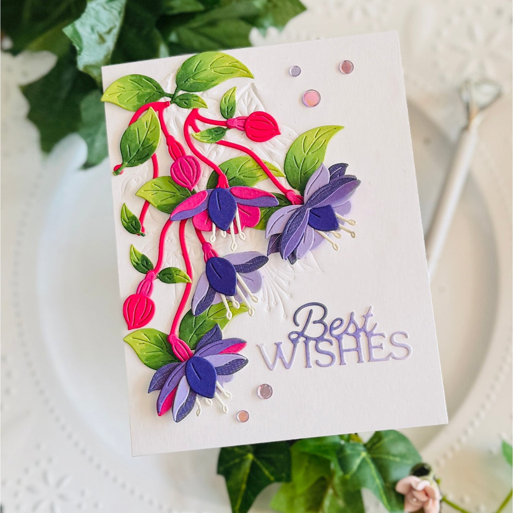 Spellbinders Magical Fuchsia Etched Dies s3-574 best wishes