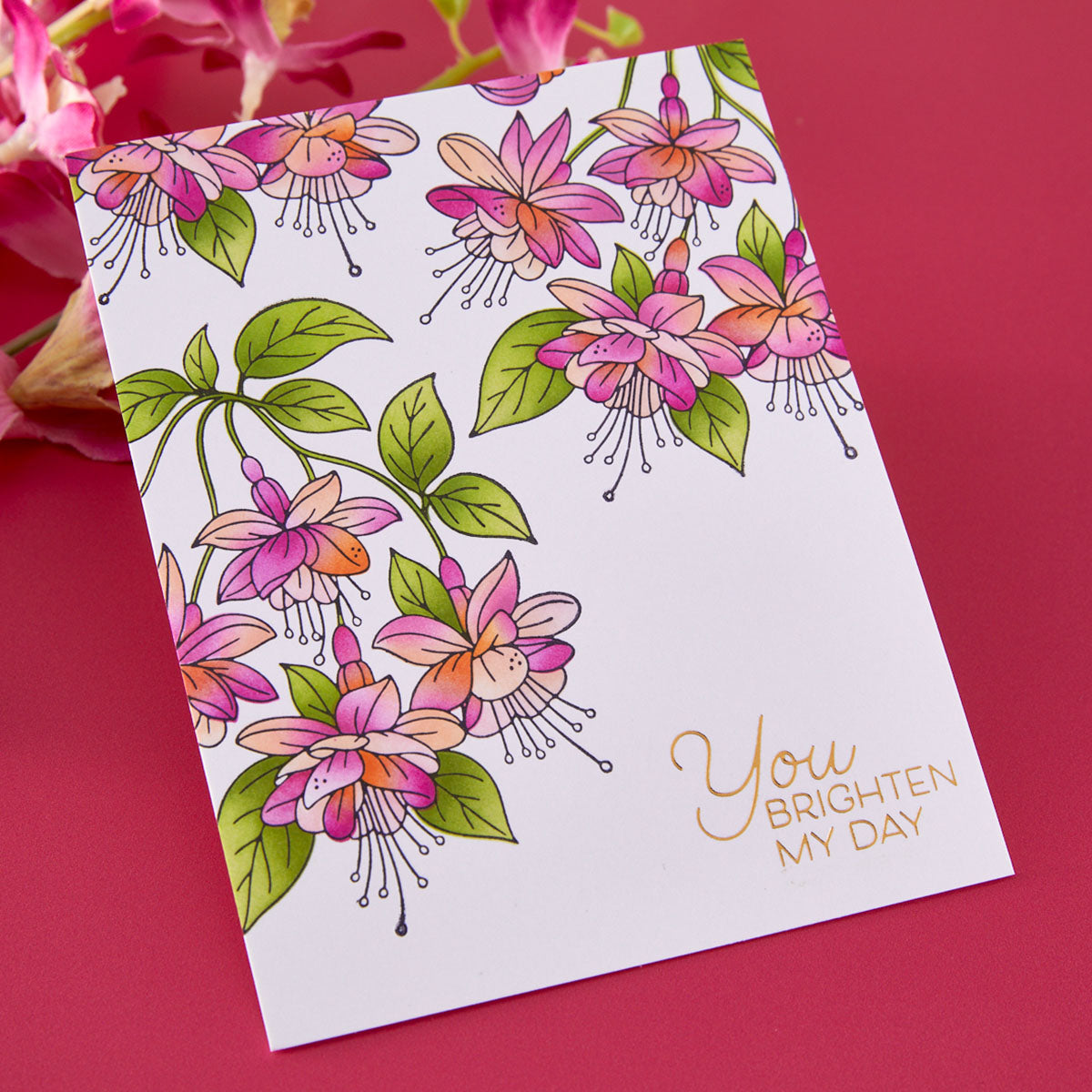 Spellbinders Magical Fuchsia Press and Foil Plate and Die Set bp-349 brighten my day