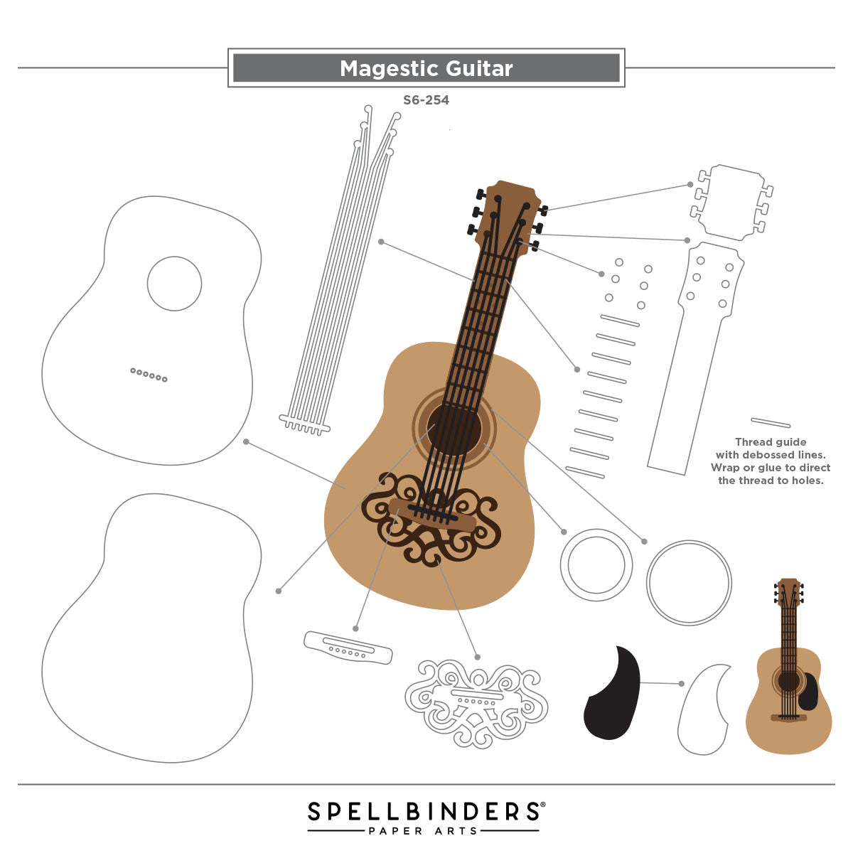 Spellbinders Majestic Guitar Etched Dies s6-254 pieces